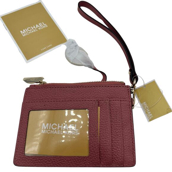 Michael Kors Jet Set Small Pebbled Leather Wristlet Card Coin Case Rose Gold - Picture 6 of 15